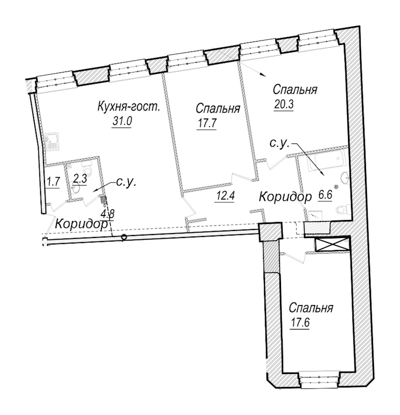 3-комнатная квартира 114.4 м², 4/5 эт., Комплекс апартаментов «Meltzer Hall»
